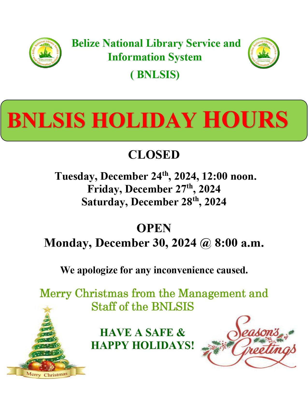 Closing for Christmas